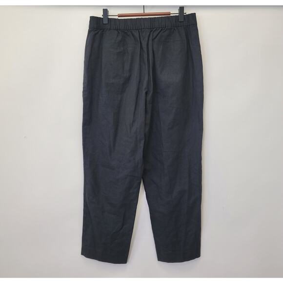 J. Crew Cropped Sailor Pants Size 8 Black Linen Cotton Elastic Back Straight Leg - Picture 4 of 13
